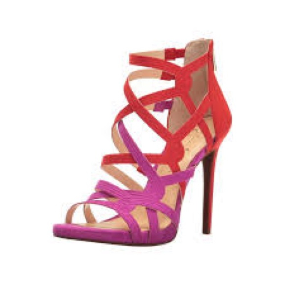 EUC Jessica Simpson Brand Size 7 Red & Purple Rainah High Heel Heels Sandals